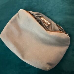 Antik Kraft Taupe Canvas Clutch Bag Purse with Brown Trim and Zipper‎ Closure